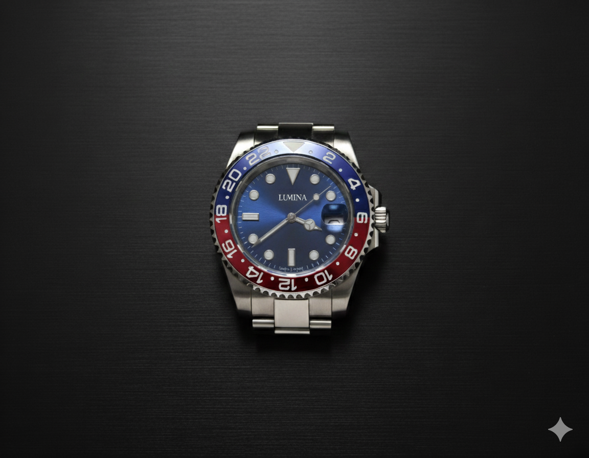 Lumina "Pepsi" Dive Watch - Automatic Movement, Blue & Red Ceramic Bezel 40mm (Pre-Order)