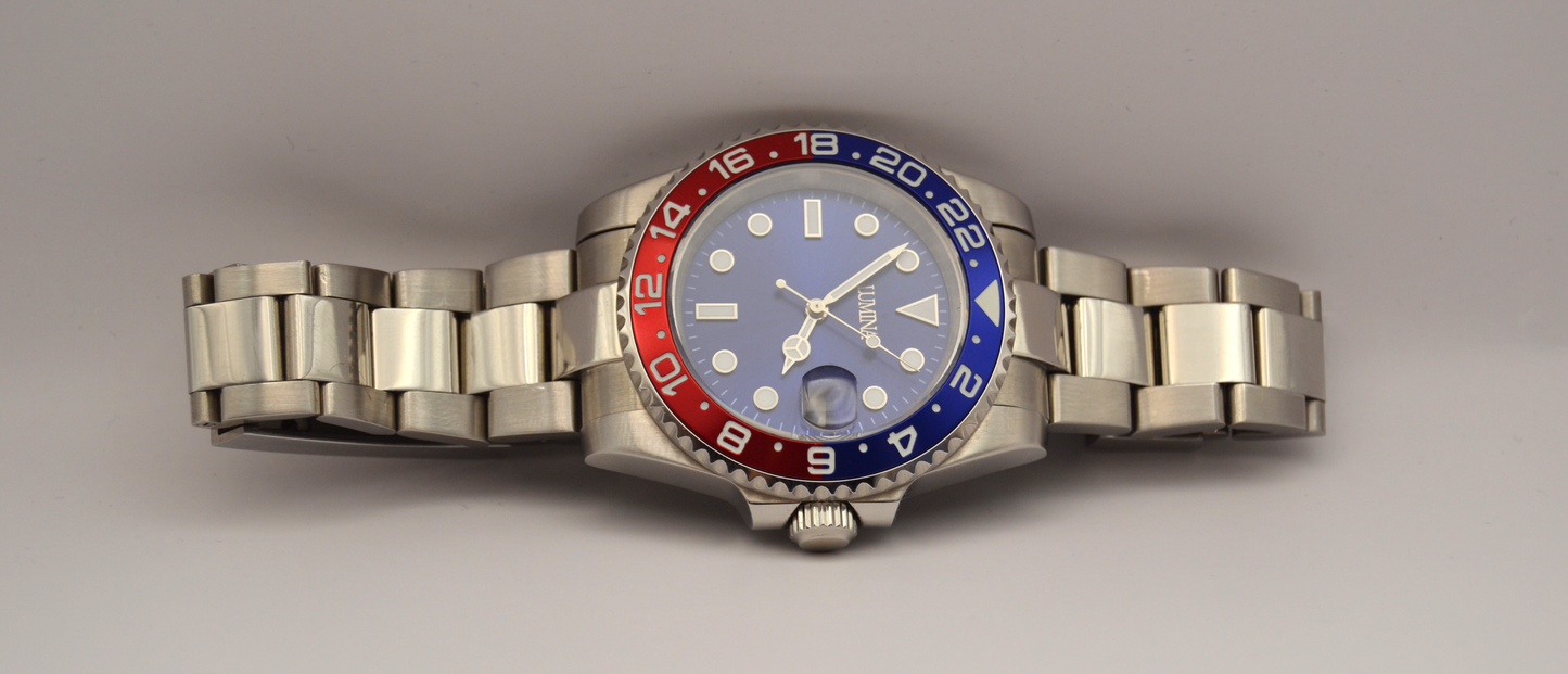 Lumina "Pepsi" Dive Watch - Automatic Movement, Blue & Red Ceramic Bezel 40mm (Pre-Order)